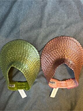 Lusana Metallic Woven Sun Visors - Green and Pink